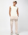 Shop Men's Ecru Melange Icon Graphic Printed Oversized Wide Leg Track Pants-Full