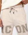 Shop Men's Ecru Melange Icon Graphic Printed Oversized Wide Leg Track Pants