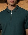Shop Men's Emerald Green Textured Polo T-shirt