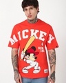 Shop Men's Fiesta Red Mickey Graphic Printed Oversized T-shirt-Front