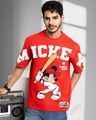 Shop Men's Fiesta Red Mickey Graphic Printed Oversized T-shirt-Front