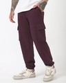 Shop Men's Fig Maroon Oversized Cargo Joggers-Front