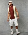 Shop Men's Brick Red & Beige Color Block Oversized Hooded Vest-Full