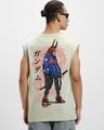 Shop Men's Fog Green Cyber Samurai Graphic Printed Boxy Fit Vest-Front