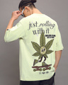 Shop Men's Fog Green Justrolling Graphic Printed Oversized T-shirt-Front