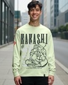 Shop Men's Fog Green Kakashi Leaf Graphic Printed Oversized T-shirt-Front
