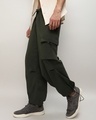 Shop Men's Forest Green Loose Comfort Fit Cargo Parachute Pants-Front
