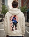 Shop Men's Gardenia Cyber Samurai Graphic Printed Oversized Hoodies-Front