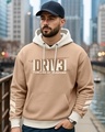 Shop Men's Ginger Root Brown Fuelled Drive Typography Oversized Hoodies-Front