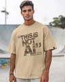 Shop Men's Ginger Root Brown Intelligence Typography Oversized T-shirt-Front