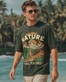 Shop Men's Grape Leaf Green Sometimes Nature Graphic Printed Oversized T-shirt-Front
