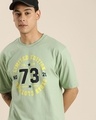 Shop Men's Green 73 Typography Oversized T-shirt-Front