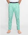 Shop Men's Green All Over Printed Slim Fit Cotton Pyjamas-Front