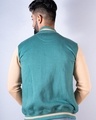 Shop Men's Green & Beige LA Color Block Relaxed Fit Varsity Jacket-Full