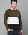 Shop Men's Green and Black Color Block Slim Fit T-shirt-Front