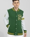 Shop Men's Green & White Seigneur Color Block Varsity Jacket-Front