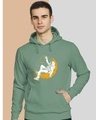 Shop Men's Green Astronaut on Moon Graphic Printed Hoodie-Front