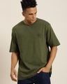 Shop Men's Green Back Typography Oversized T-shirt-Full