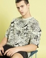 Shop Men's Green & Black All Over Printed Oversized T-shirt-Front