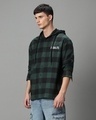 Shop Men's Green & Black Snoopy Checked Oversized Hooded Shirt-Design