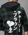 Shop Men's Green & Black Snoopy Checked Oversized Hooded Shirt