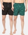 Shop Pack of 2 Men's Green & Brown All Over Printed Boxers-Front