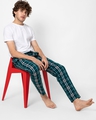 Shop Men's Green Checked Cotton Relaxed Fit Pyjamas