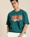 Shop Men's Green Chicago Typography Oversized T-shirt-Front