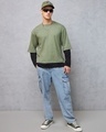 Shop Men's Green Color Block Oversized T-shirt-Full