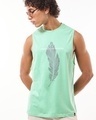 Shop Men's Green Create Good Stories Graphic Printed Oversized Vest-Front