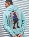 Shop Men's Green Cyber Samurai Graphic Printed Oversized Hoodies-Front