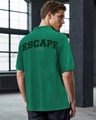 Shop Men's Green Escape Typography Oversized Acid Wash Polo T-shirt-Front
