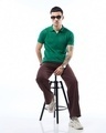 Shop Men's Green Textured Flatknit Polo T-shirt-Full