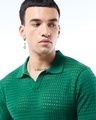 Shop Men's Green Textured Flatknit Polo T-shirt