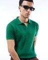 Shop Men's Green Textured Flatknit Polo T-shirt-Front