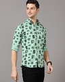 Shop Men's Green Geometric Printed Slim Fit Shirt-Front