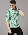 Shop Men's Green Geometric Printed Slim Fit Shirt