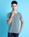 Shop Men's Green & Grey Striped Polo T-shirt-Front