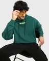 Shop Men's Green Lost Reality Typography Super Loose Fit Hoodie-Front