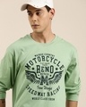 Shop Men's Green Motorcycle Typography Oversized T-shirt-Front