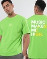 Shop Men's Green Music Makes Me High Oversized T-shirt-Front