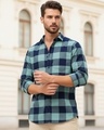 Shop Men's Green & Navy Blue Checked Shirt-Front