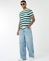 Shop Men's Green & Off White Striped T-shirt-Full