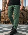 Shop Men's Green Oversized Acid Wash Warm Joggers-Front