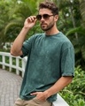 Shop Men's Green Oversized Acid Wash T-shirt-Front