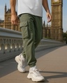 Shop Men's Green Oversized Cargo Joggers-Front