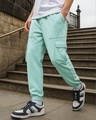 Shop Men's Green Oversized Cargo Warm Joggers-Front
