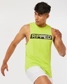 Shop Men's Green Ripped Athleisure Deep Armhole Vest-Front