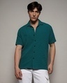 Shop Men's Teal Green Relaxed Fit Textured Shirt-Front