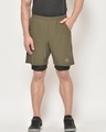 Shop Men's Green Double Layered Sports Shorts-Front
